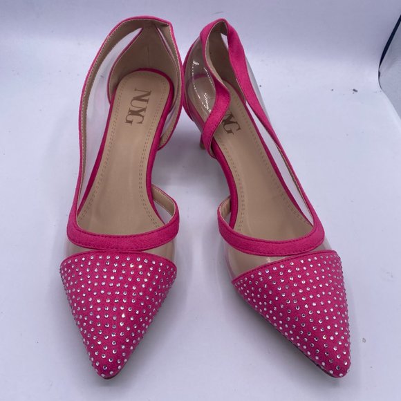 A NUYG pink pointy toe rhinestone kitten low heels pumps - Picture 3 of 11